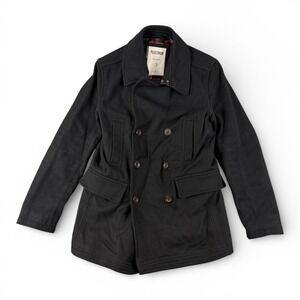 Plectrum Ben Sherman Jacket Unisex XS Black Peacoat Double Breasted Plaid Wool